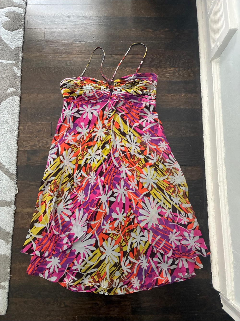 SILK BCBG MAXAZRIA Floral Spaghetti Strap Summer Dress